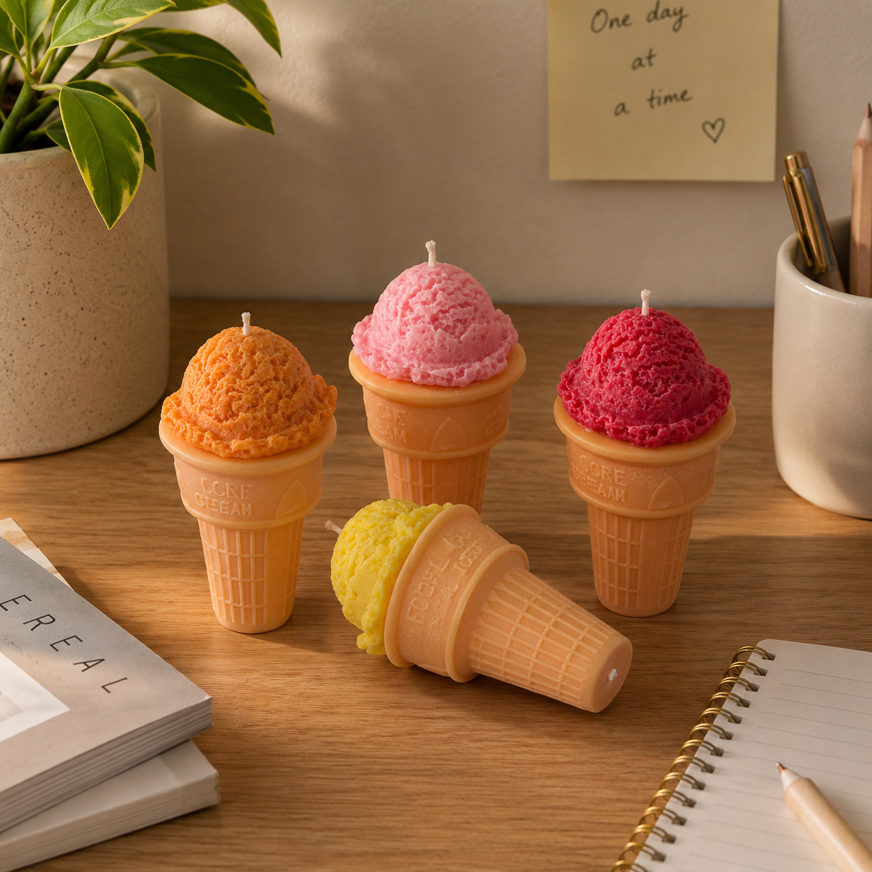 Velas Decorativas Conos de Helado - ANAVRIN velas artesanales hiperrealistas en forma de cono de helado con sabores